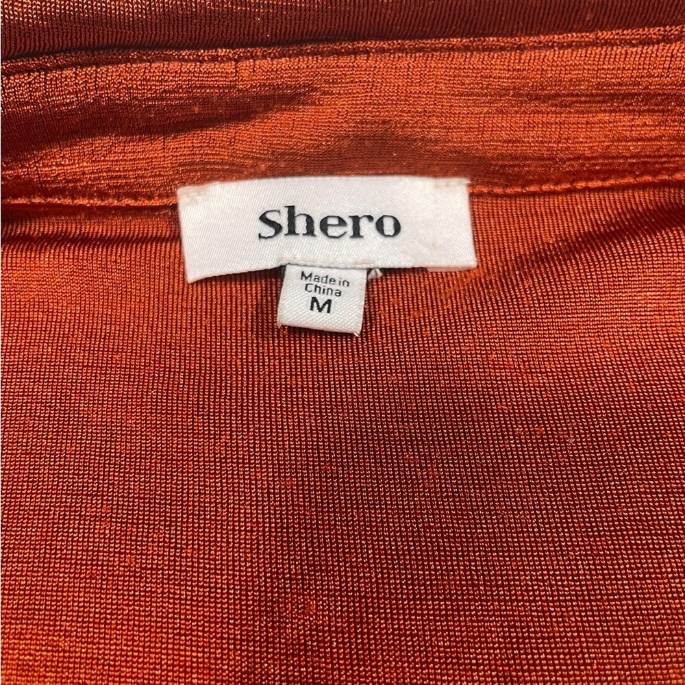 Long-Sleeve Ruched Button-Front Dress — Rust - Picture 5 of 6